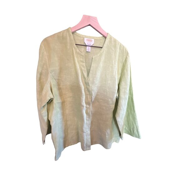 Vintage Talbots Irish Linen Light Green Button up Blouse Size Women's 20 Lagenlo - Picture 1 of 4